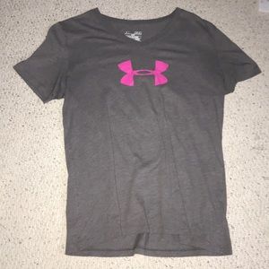 Gray and pink under armor T-shirt